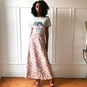 60s LANVIN Maxi Skirt Vintage Paisley Wool 27.5" Waist Size 42 Brocade Paris